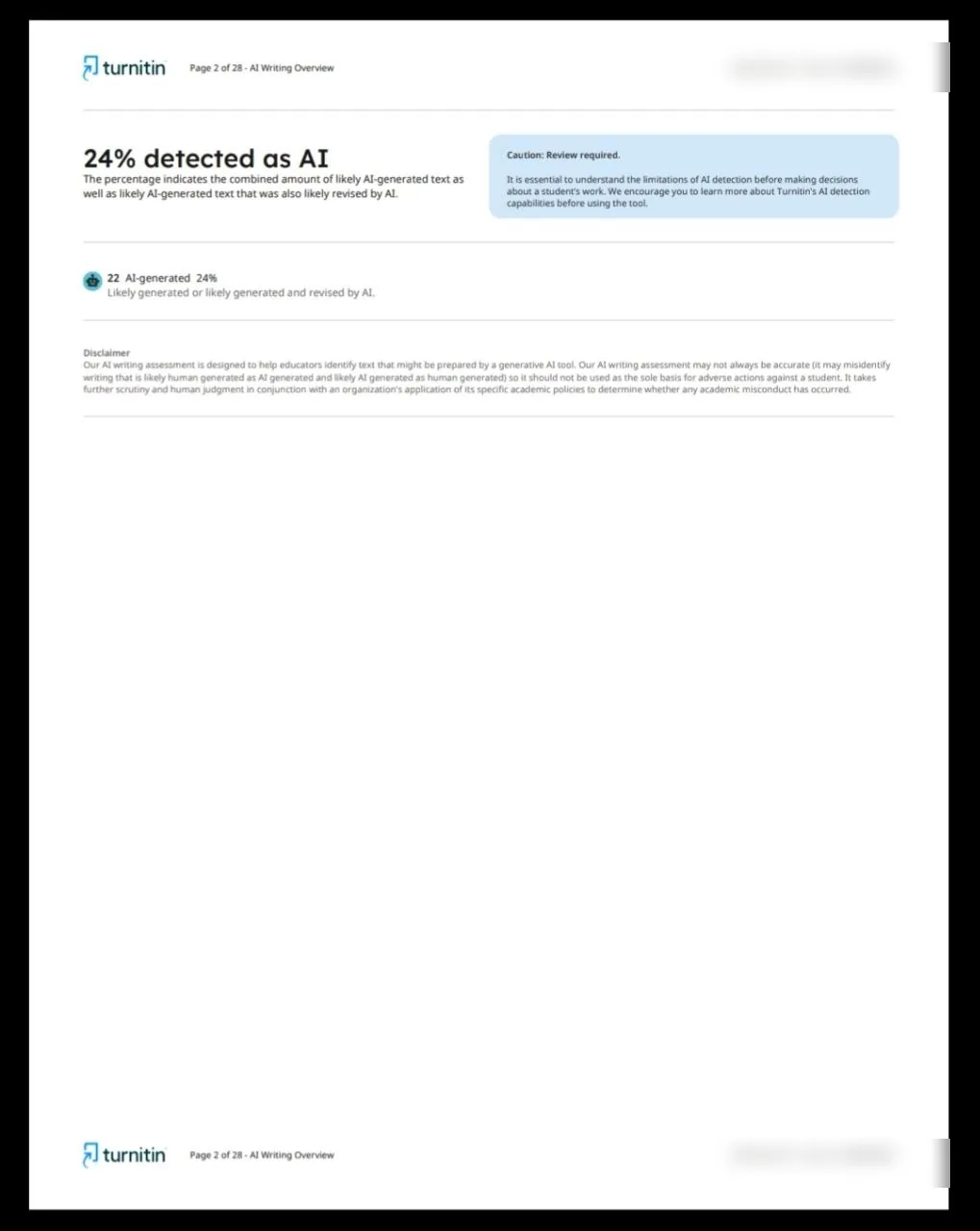 Turnitin AI writing report showing 24% detected as AI before humanizing
